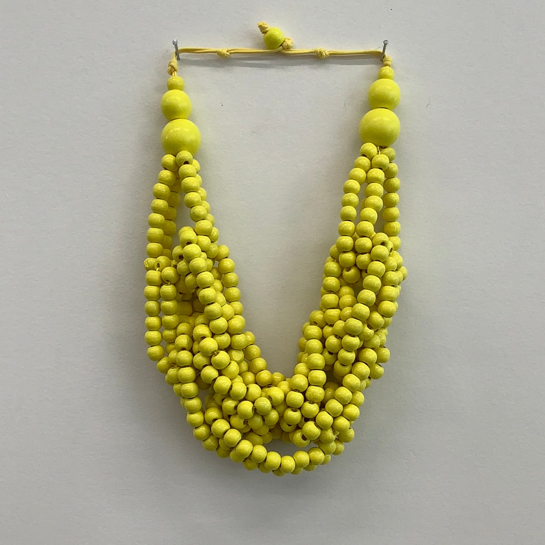 Necklace - Chunky Beads Pink, Navy and Yellow