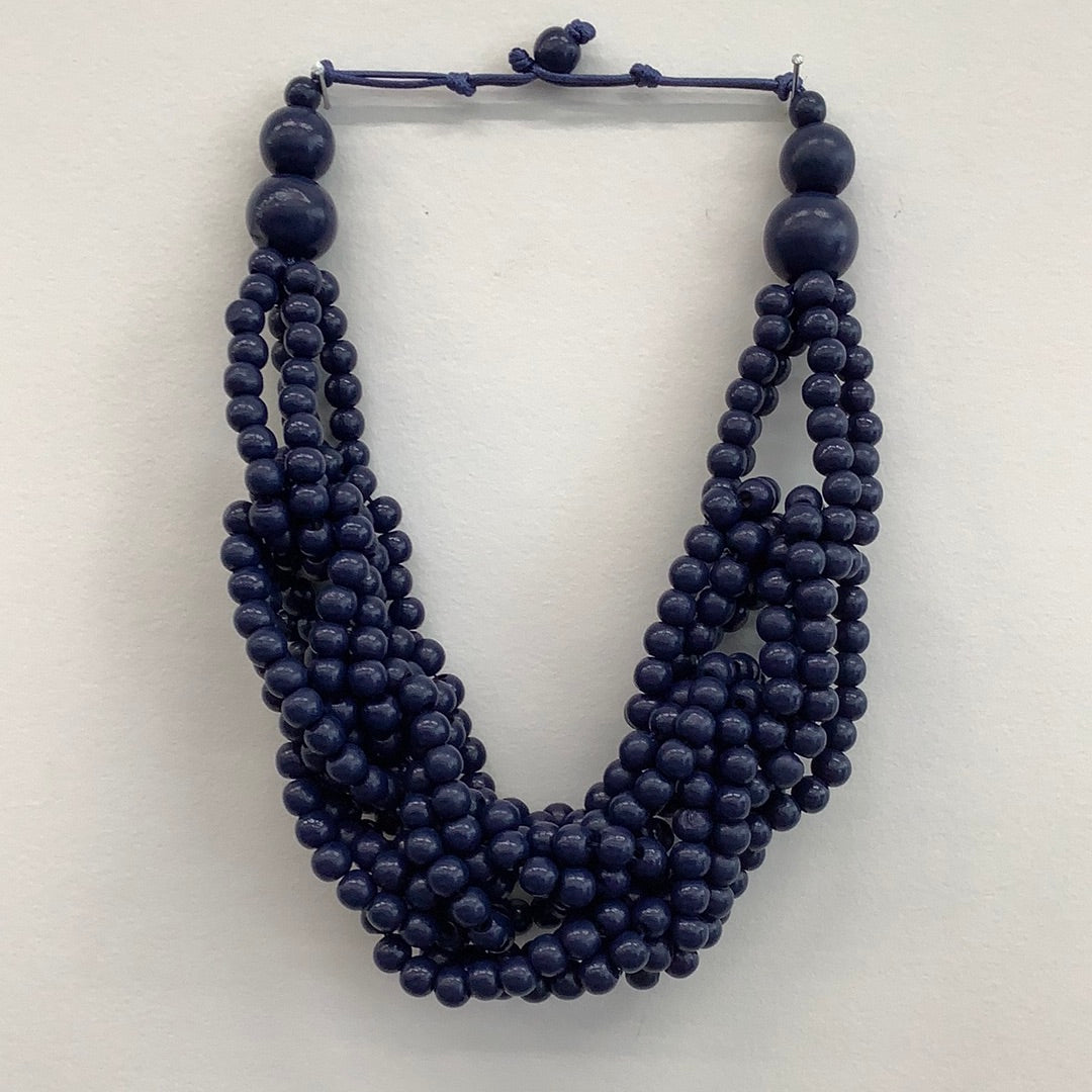 Necklace - Chunky Beads Pink, Navy and Yellow