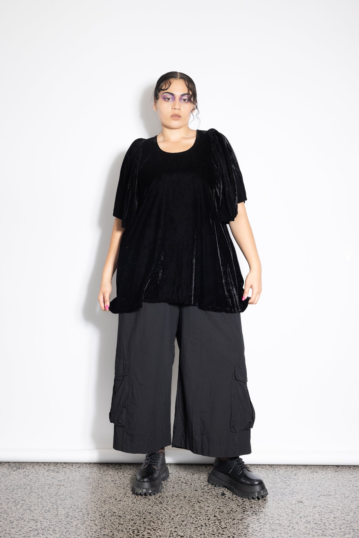 Flounce Top - Black Velvet