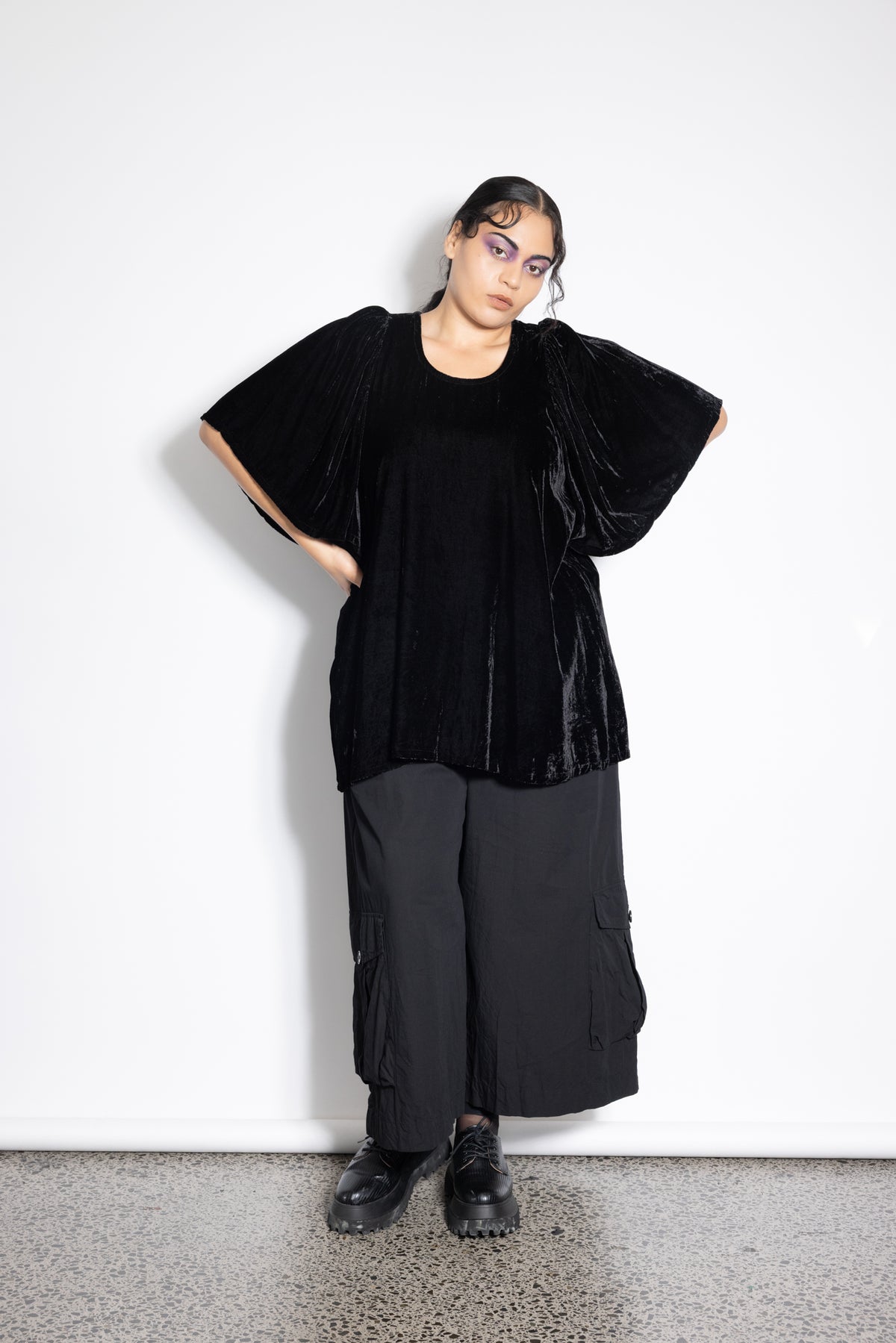 Flounce Top - Black Velvet