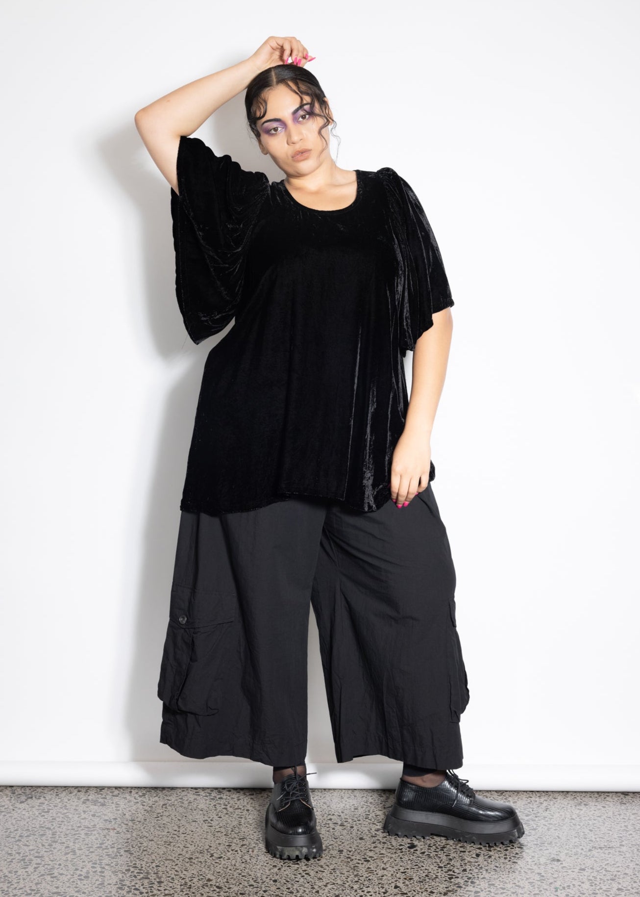 Flounce Top - Black Velvet