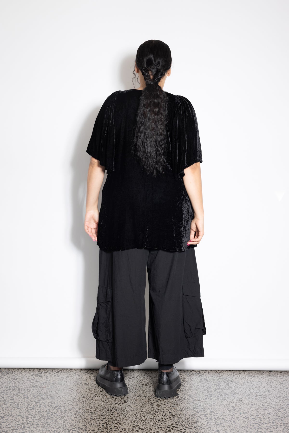 Flounce Top - Black Velvet