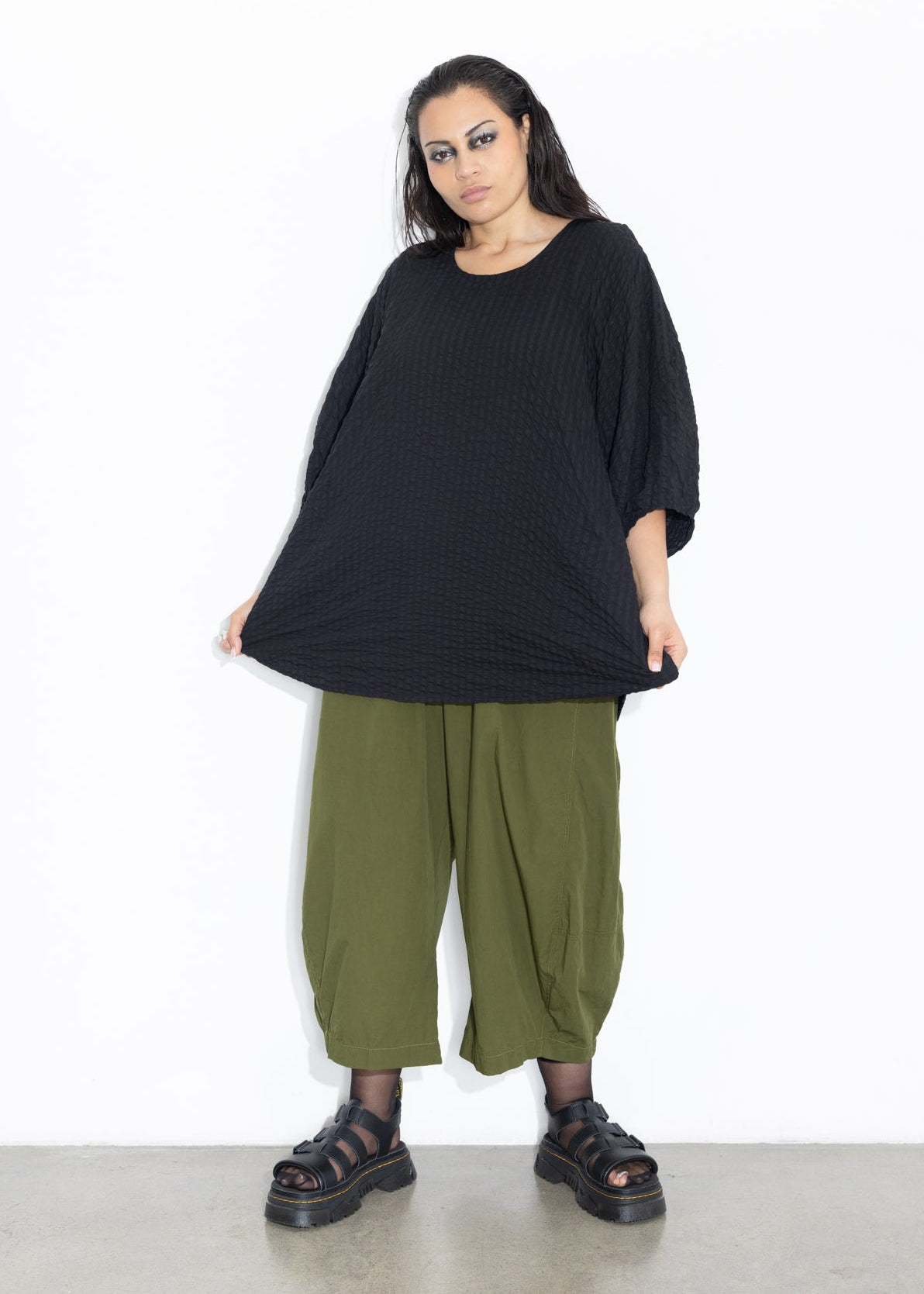 Lantern Top - Black Seersucker