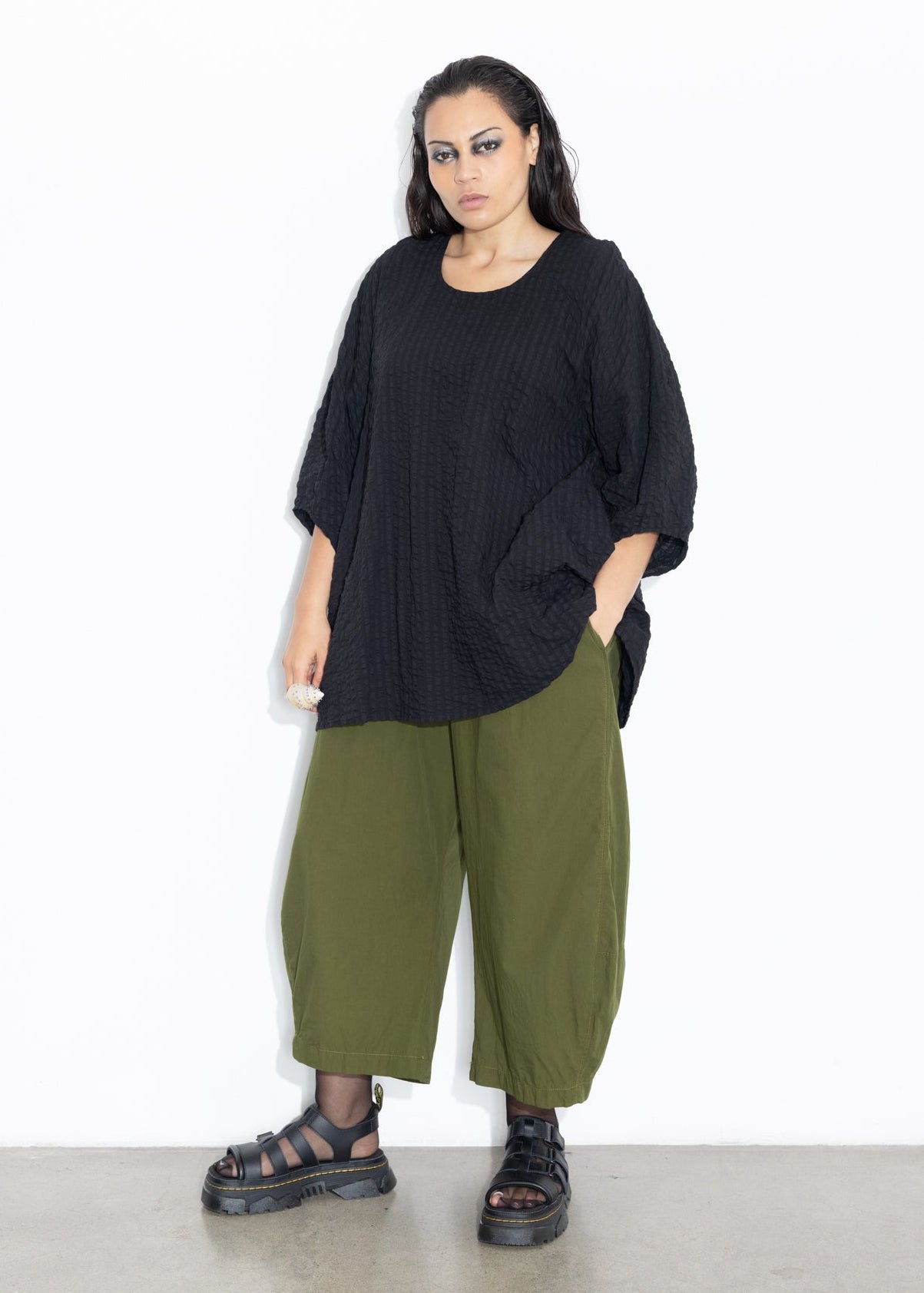 Lantern Top - Black Seersucker