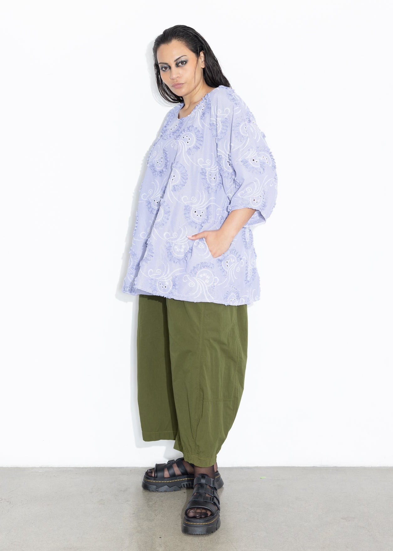 Lantern Top - Blue Stripe