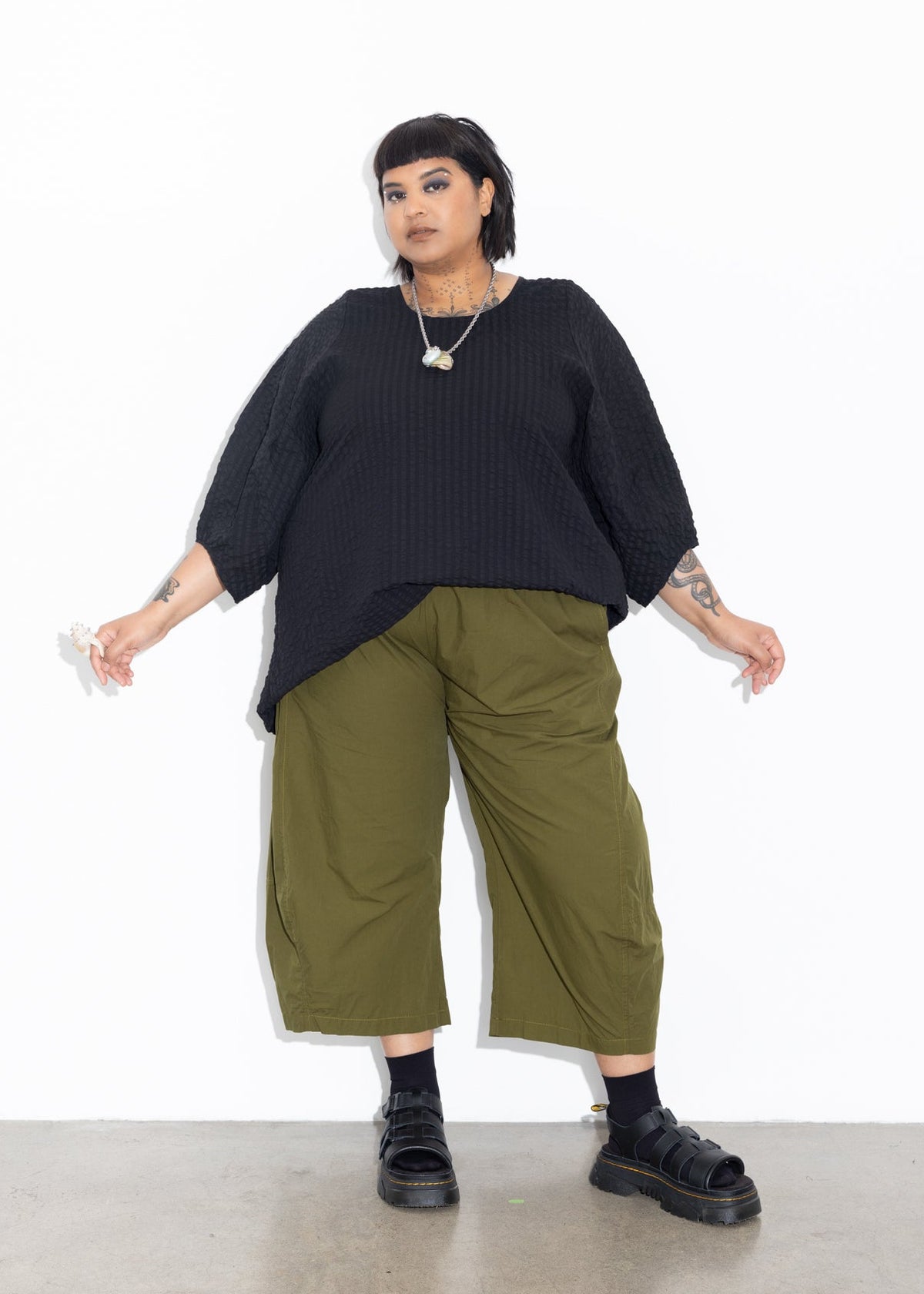 Lantern Top - Black Seersucker