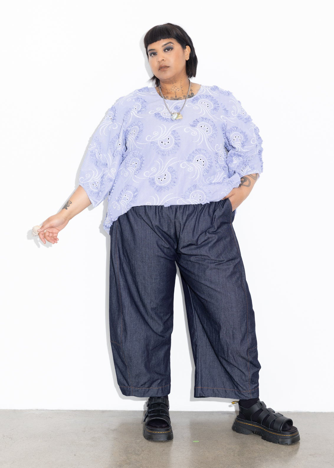 Lantern Top - Blue Stripe