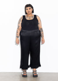 Frill Pant - Black Satin