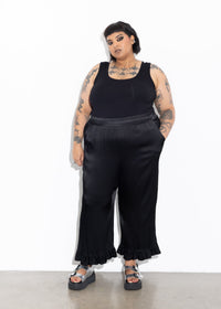 Frill Pant - Black Satin