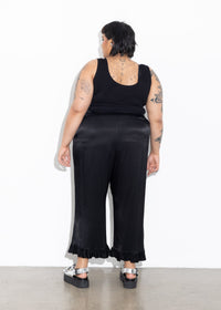 Frill Pant - Black Satin