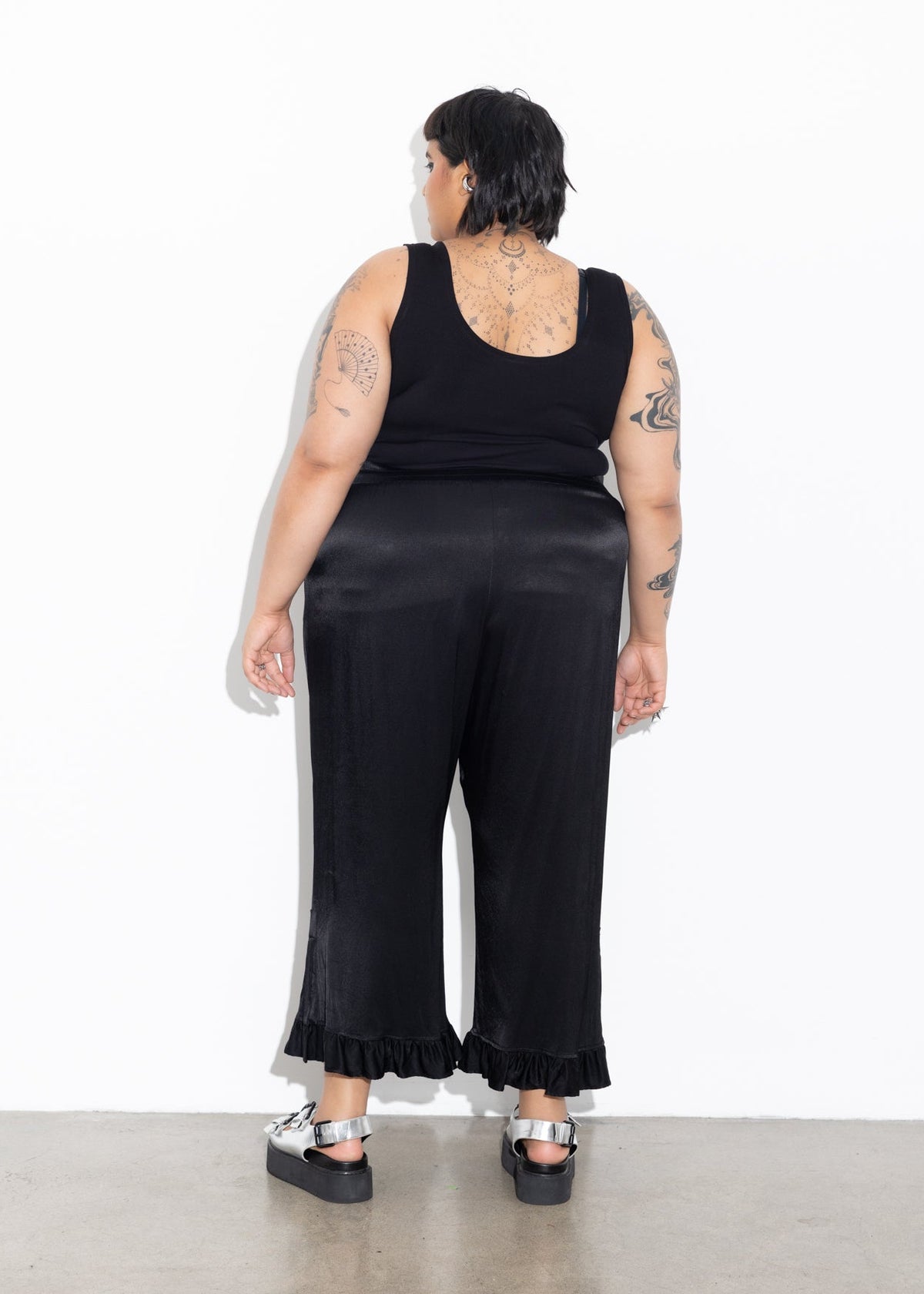Frill Pant - Black Satin