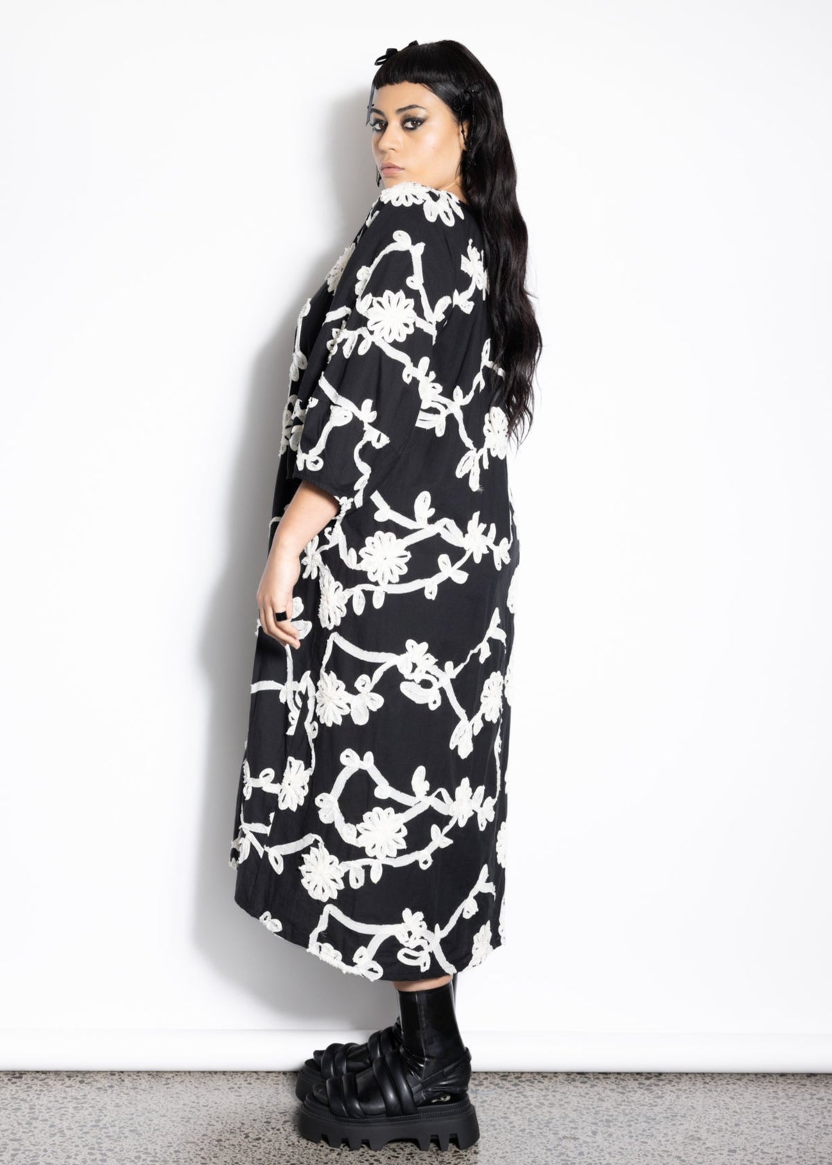 Ronnie Dress - Black&amp;Cream Appliqué