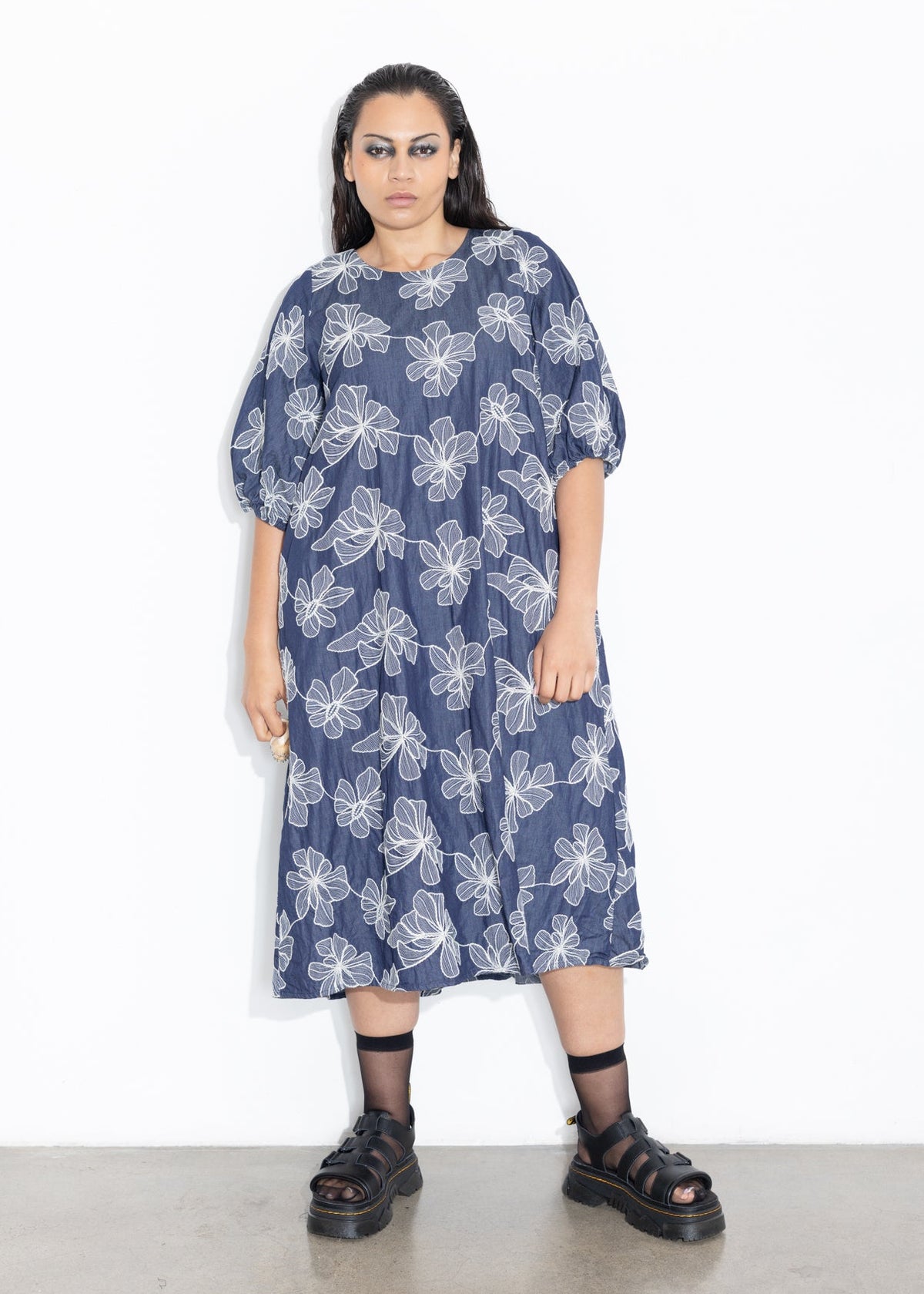 Ronnie Dress - Chambray Embroidery
