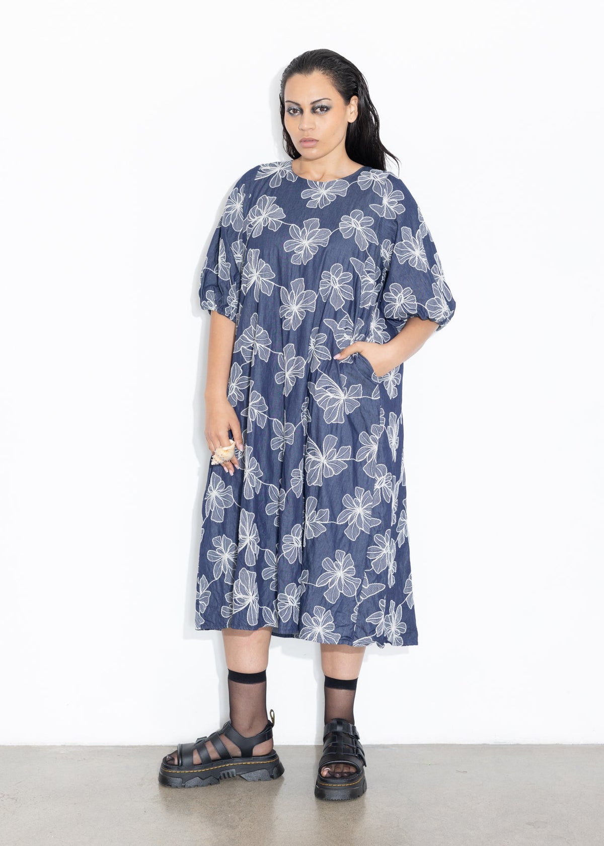 Ronnie Dress - Chambray Embroidery