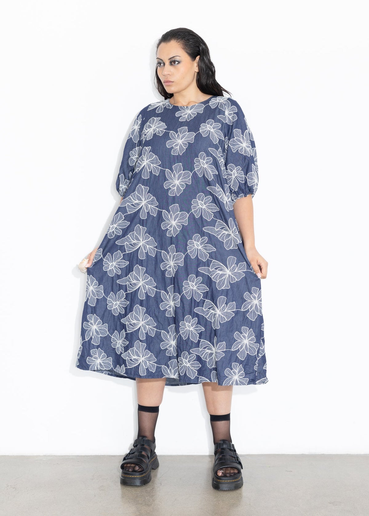 Ronnie Dress - Chambray Embroidery