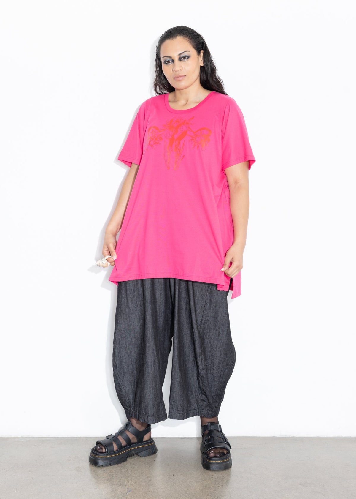 Base Tee - Pink with Red Floral