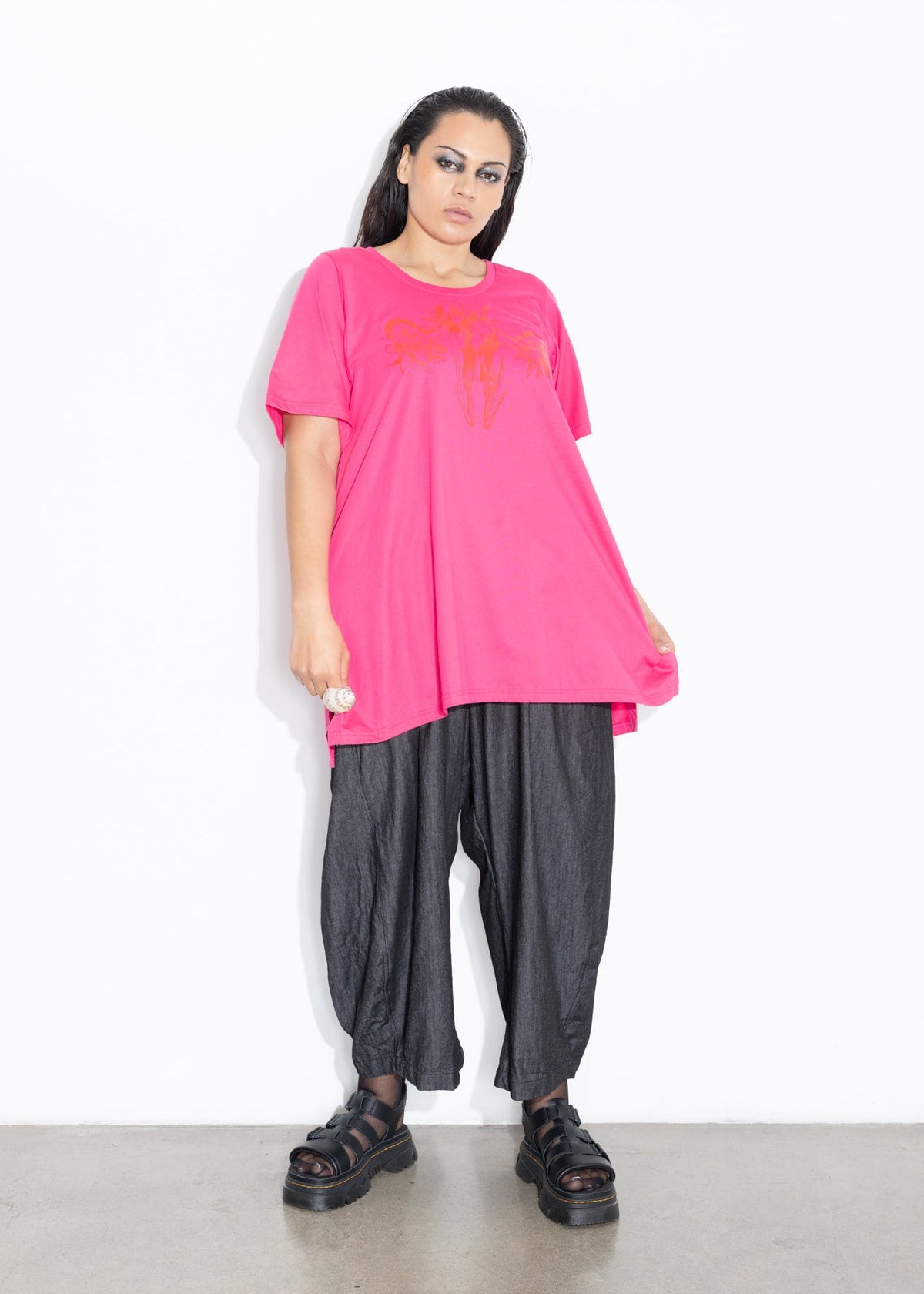 Base Tee - Pink with Red Floral