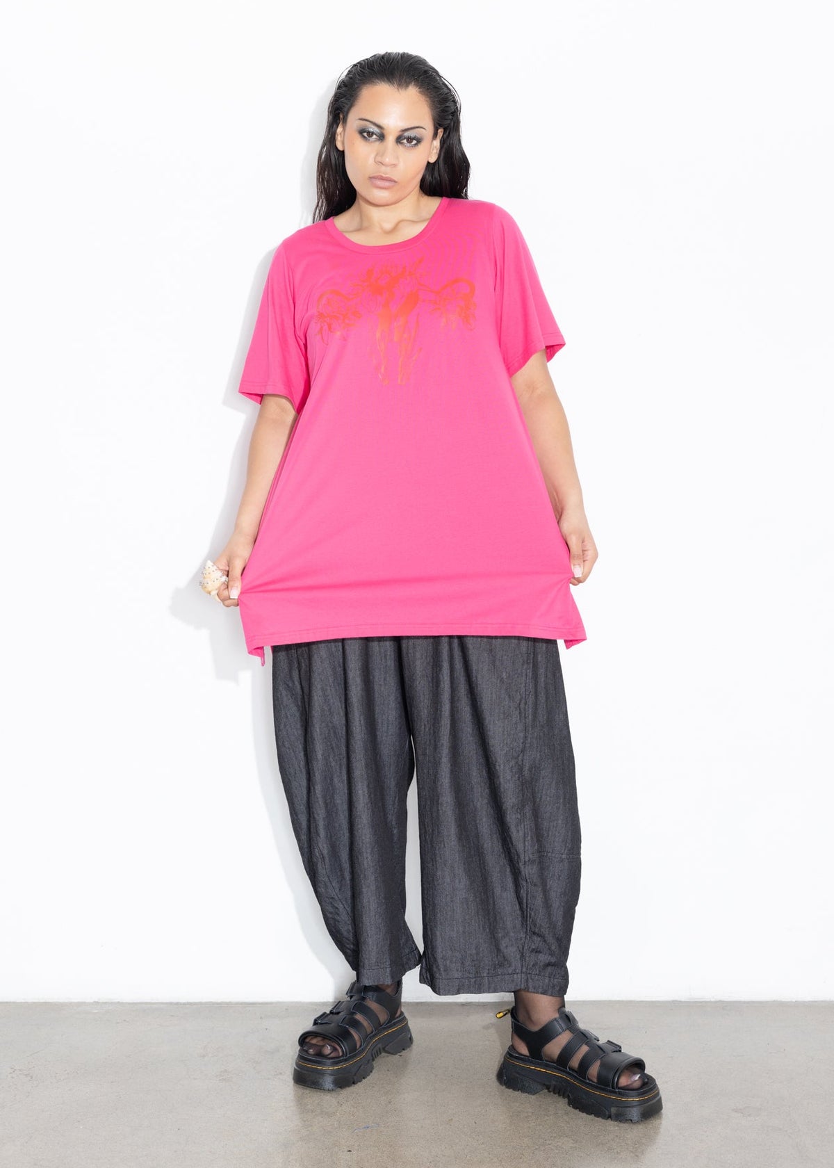 Base Tee - Pink with Red Floral