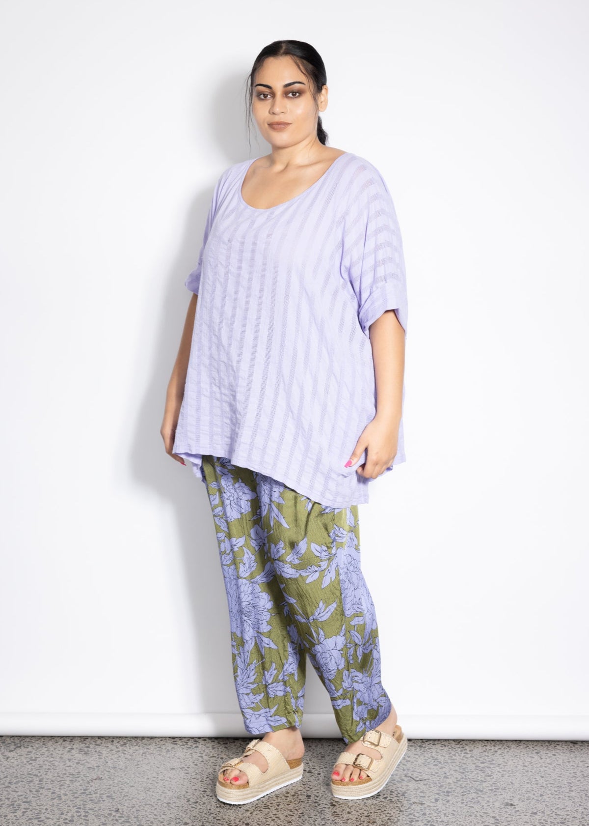 Last One Size 3XL/4XL - Woven Lilo Top -  Lilac Self Stripe