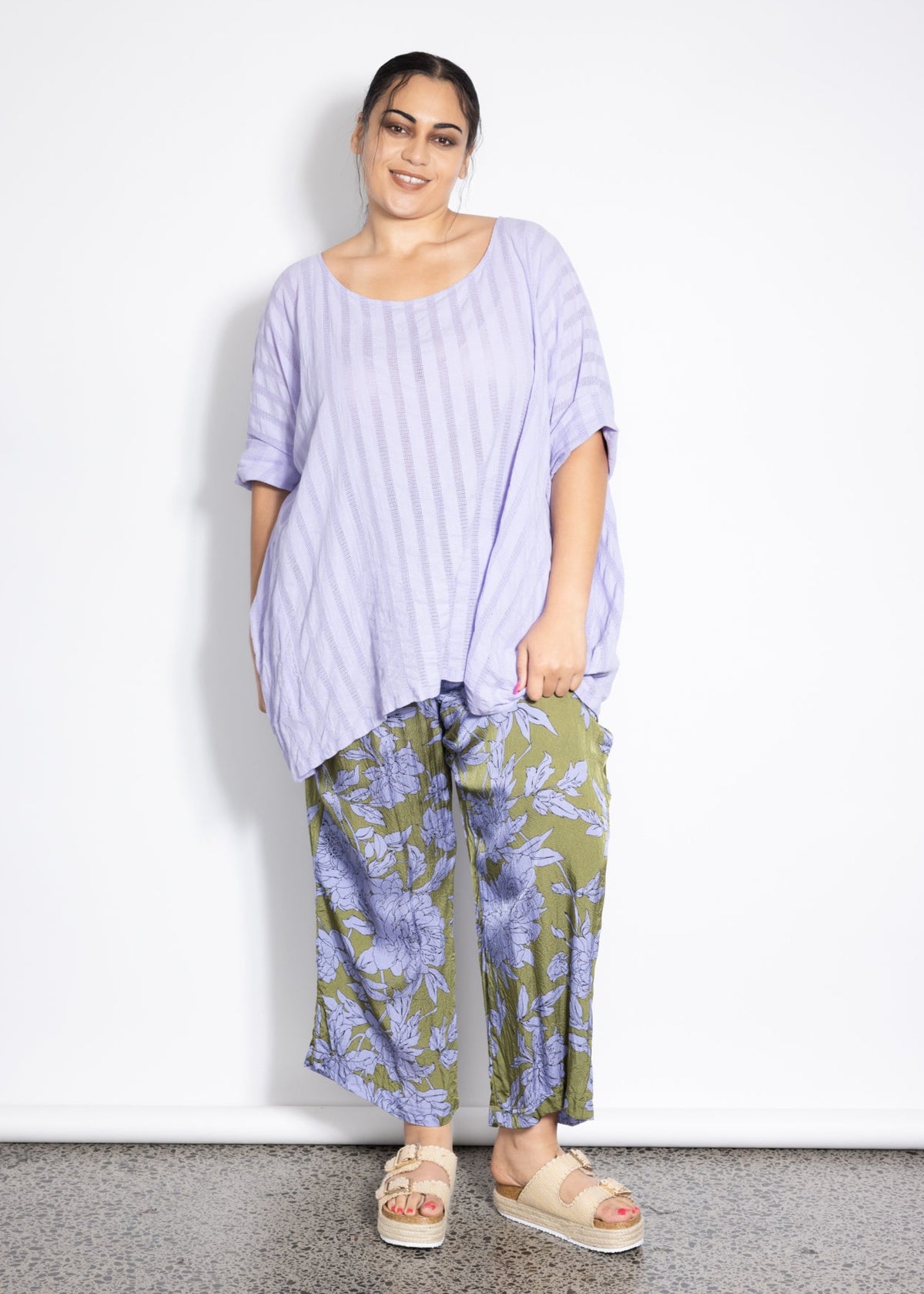 Last One Size 3XL/4XL - Woven Lilo Top -  Lilac Self Stripe