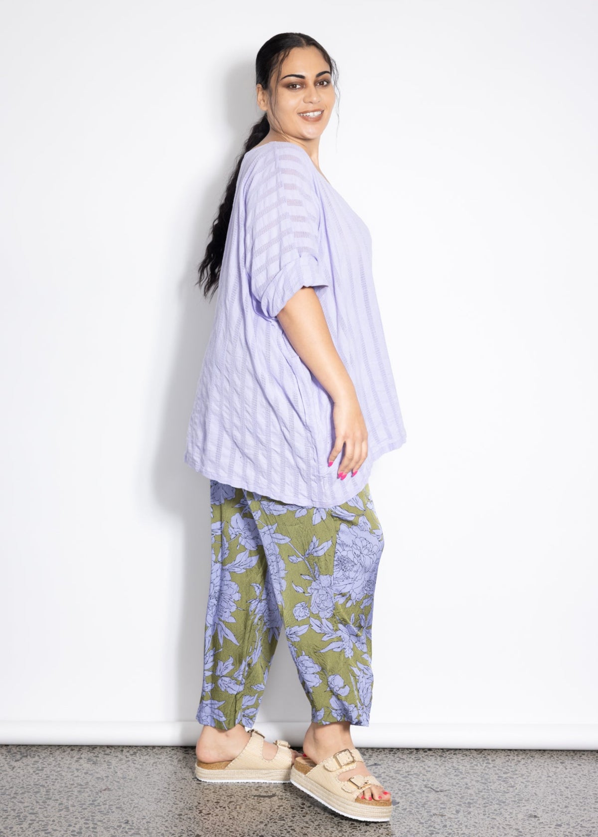 Last One Size 3XL/4XL - Woven Lilo Top -  Lilac Self Stripe