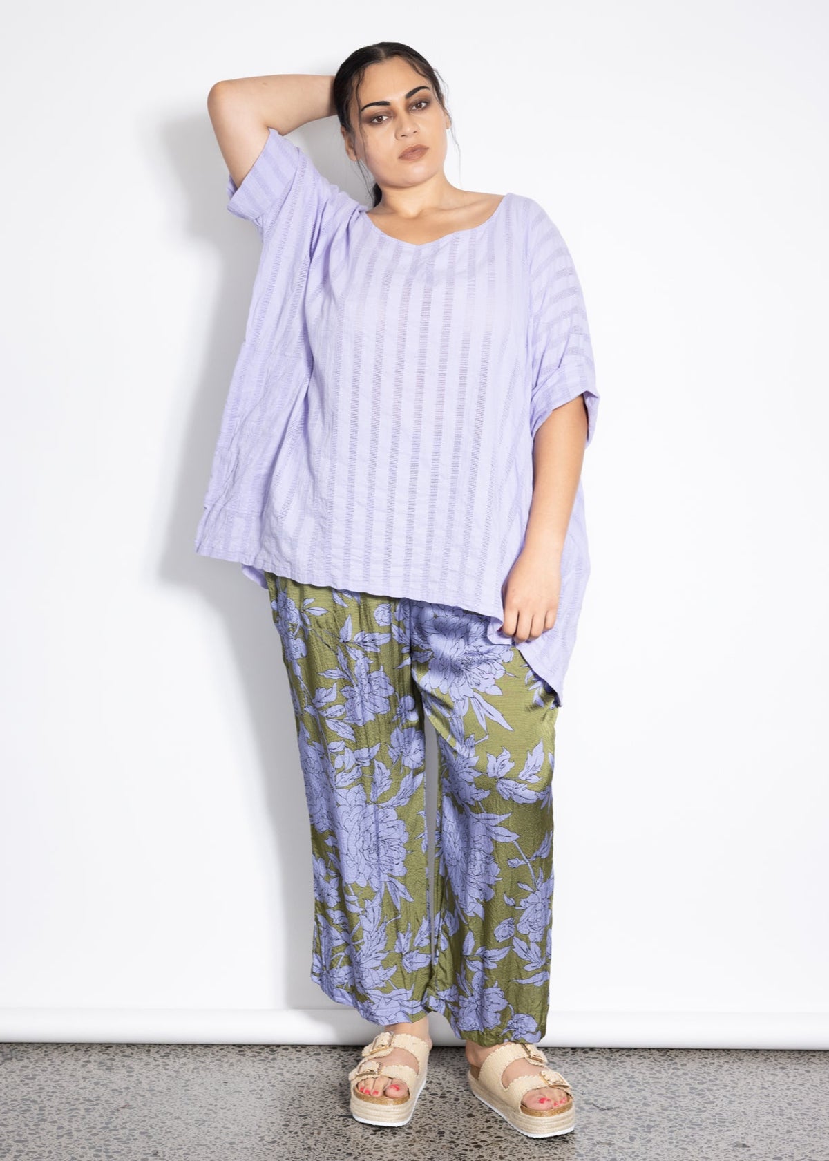 Last One Size 3XL/4XL - Woven Lilo Top -  Lilac Self Stripe