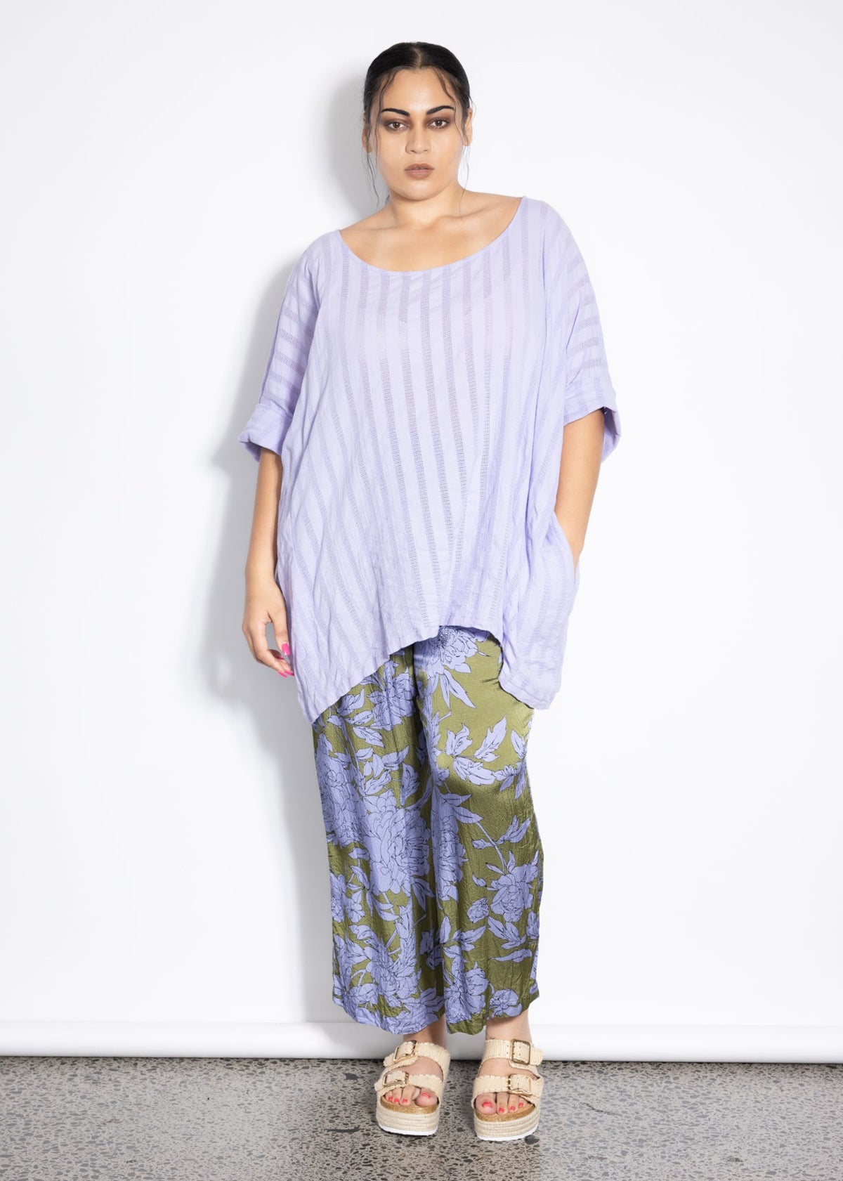 Last One Size 3XL/4XL - Woven Lilo Top -  Lilac Self Stripe