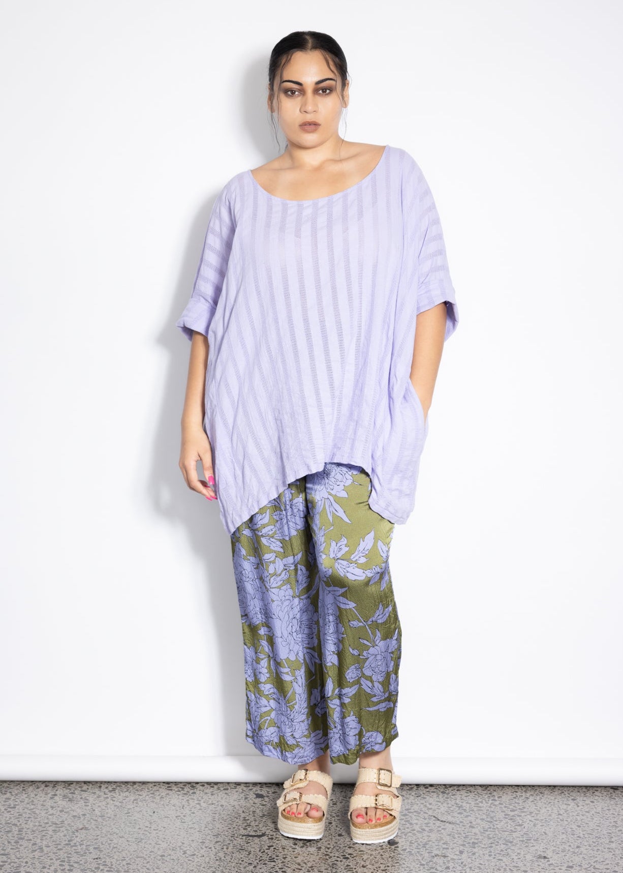 Last One Size 3XL/4XL - Woven Lilo Top -  Lilac Self Stripe