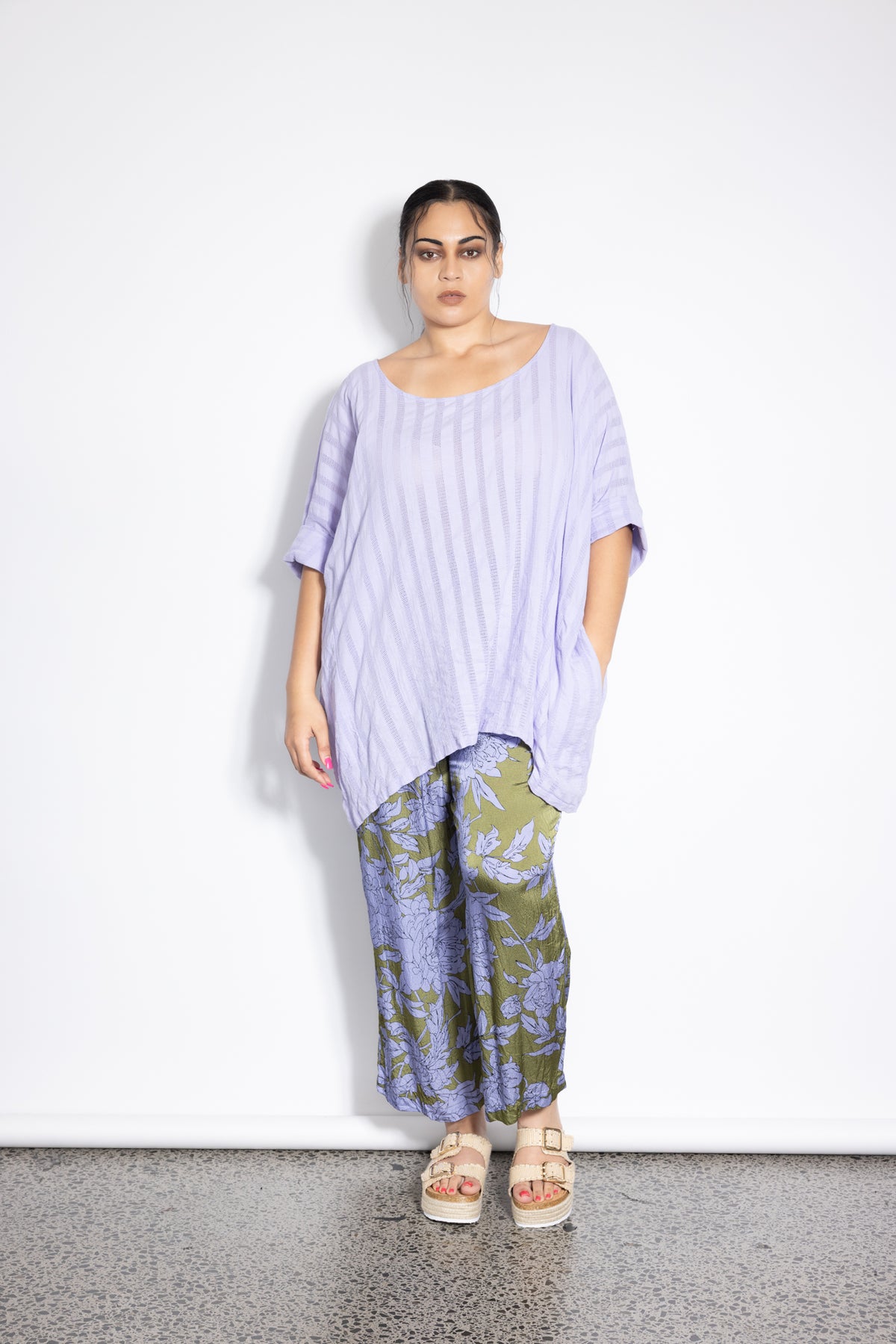 Last One Size 3XL/4XL - Woven Lilo Top -  Lilac Self Stripe