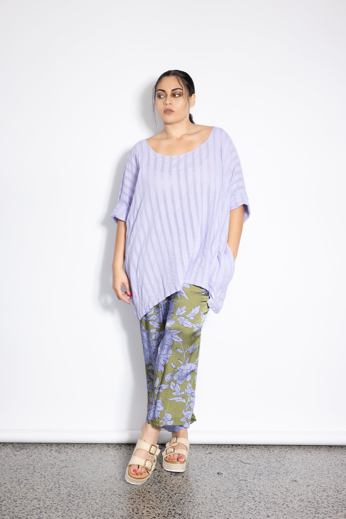 Last One Size 3XL/4XL - Woven Lilo Top -  Lilac Self Stripe