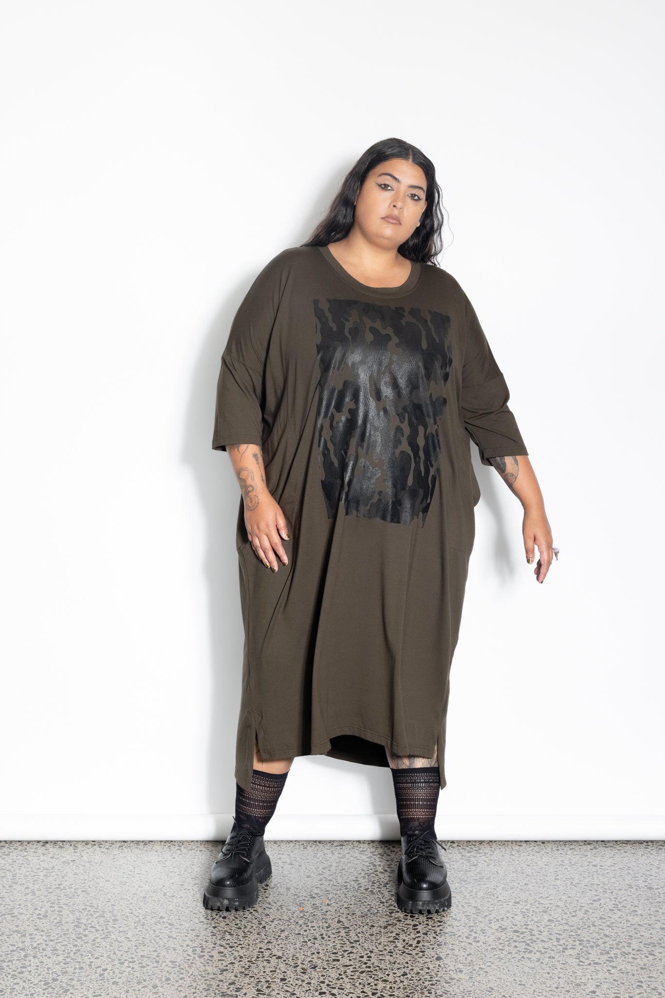 Vita Dress - Khaki Army Print