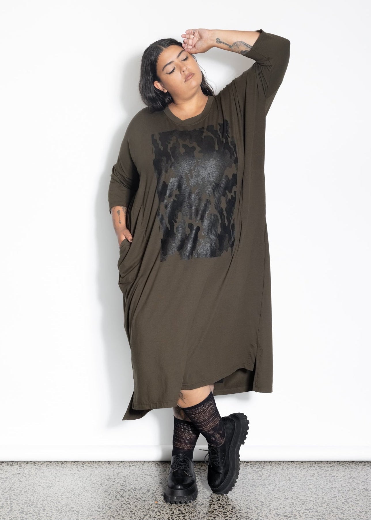 Vita Dress - Khaki Army Print