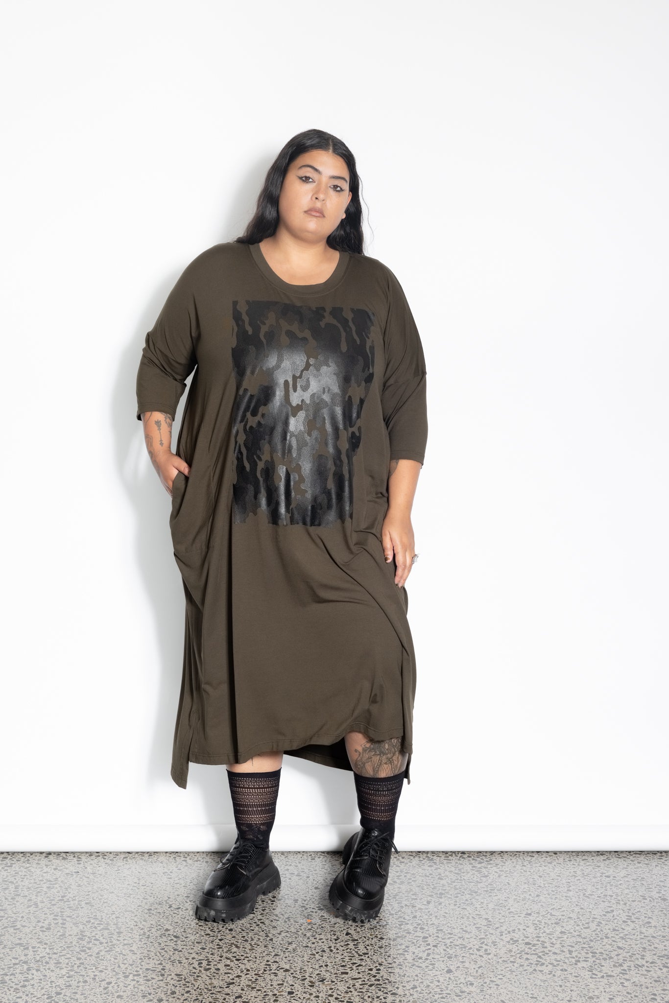 Vita Dress - Khaki Army Print