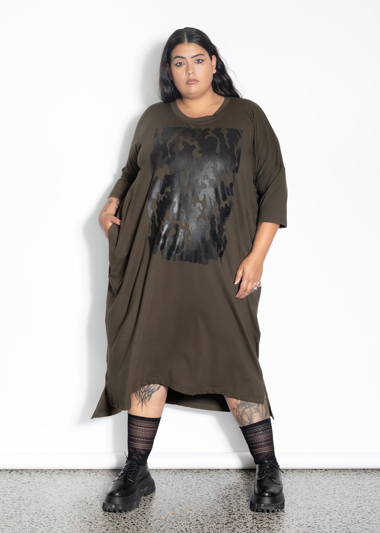 Vita Dress - Khaki Army Print