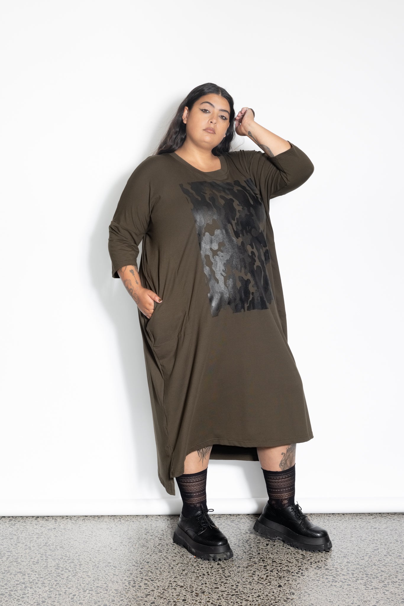 Vita Dress - Khaki Army Print