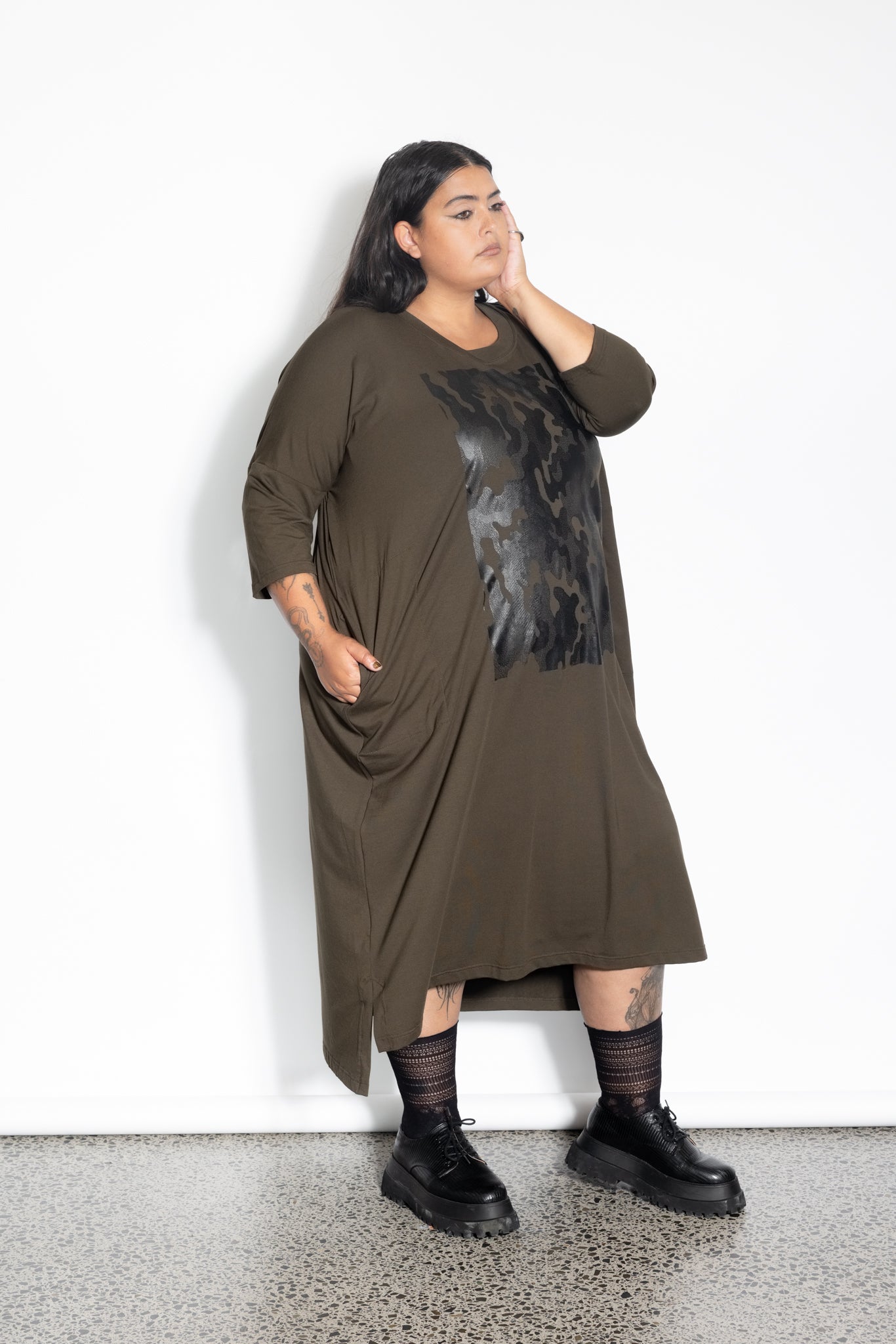 Vita Dress - Khaki Army Print