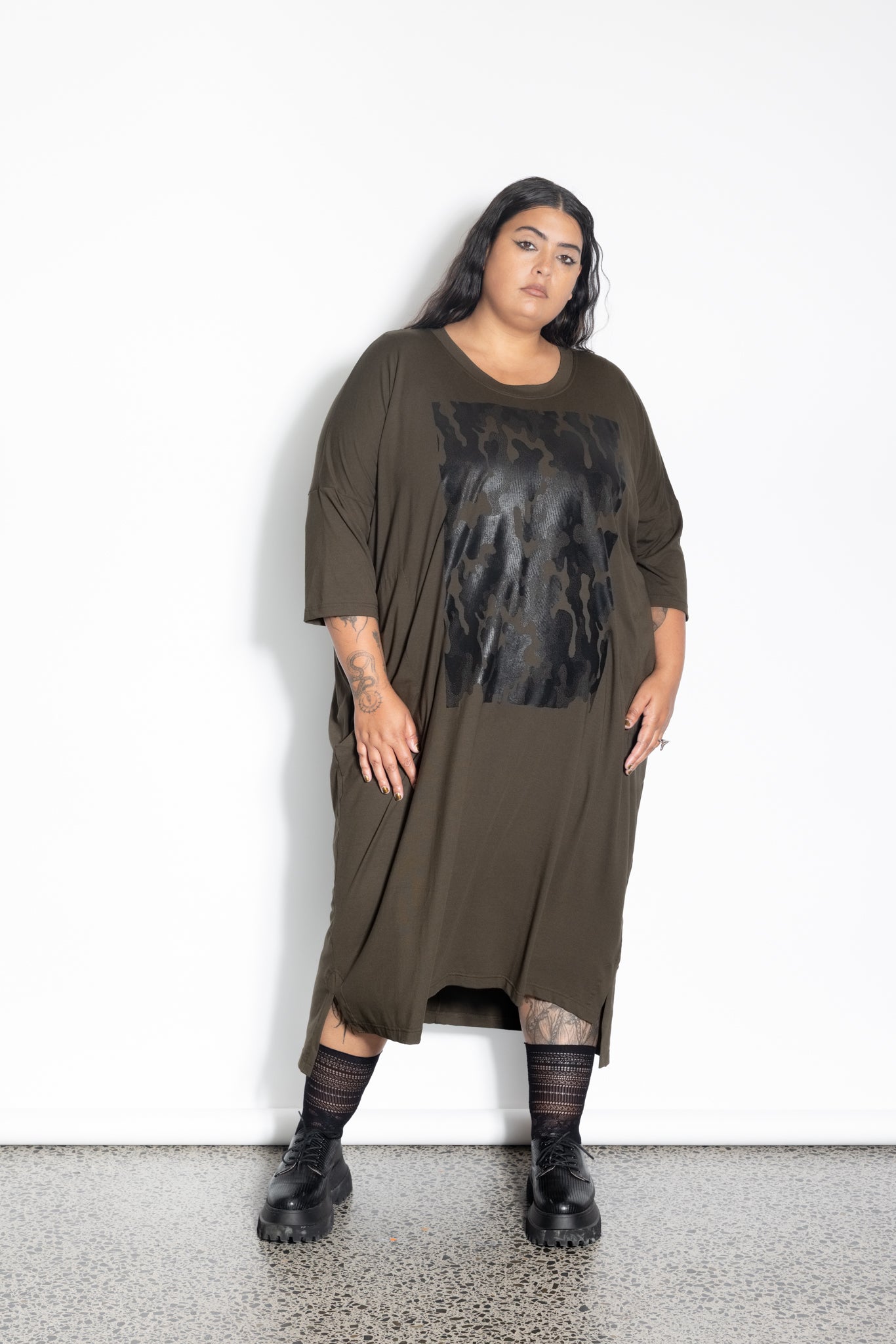 Vita Dress - Khaki Army Print