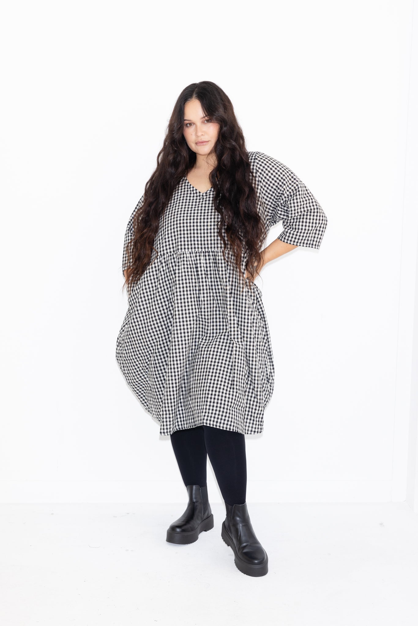 Last One SIze L - Coco Dress - B & W Gingham