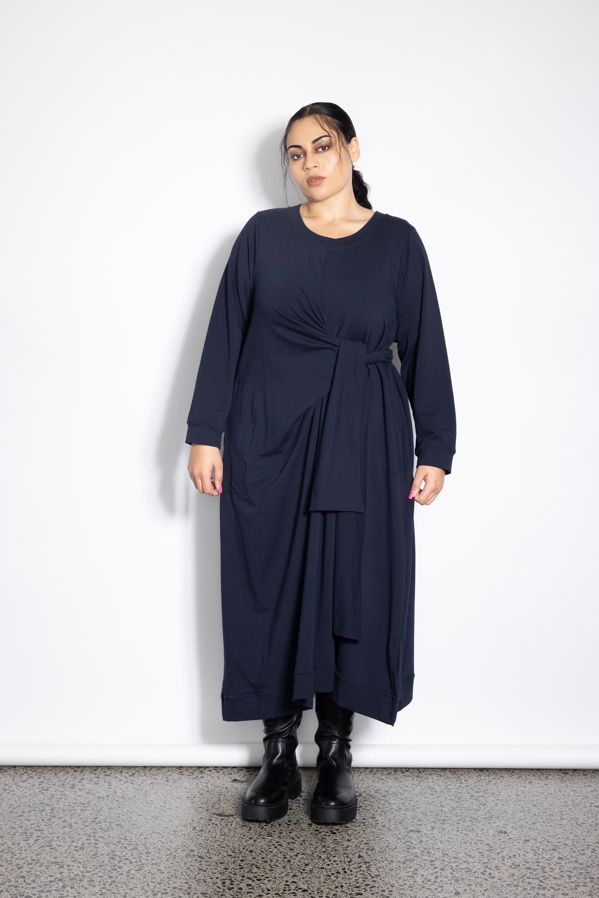 Outlet - Last One Size L -  Knotted Jumper Dress - Navy