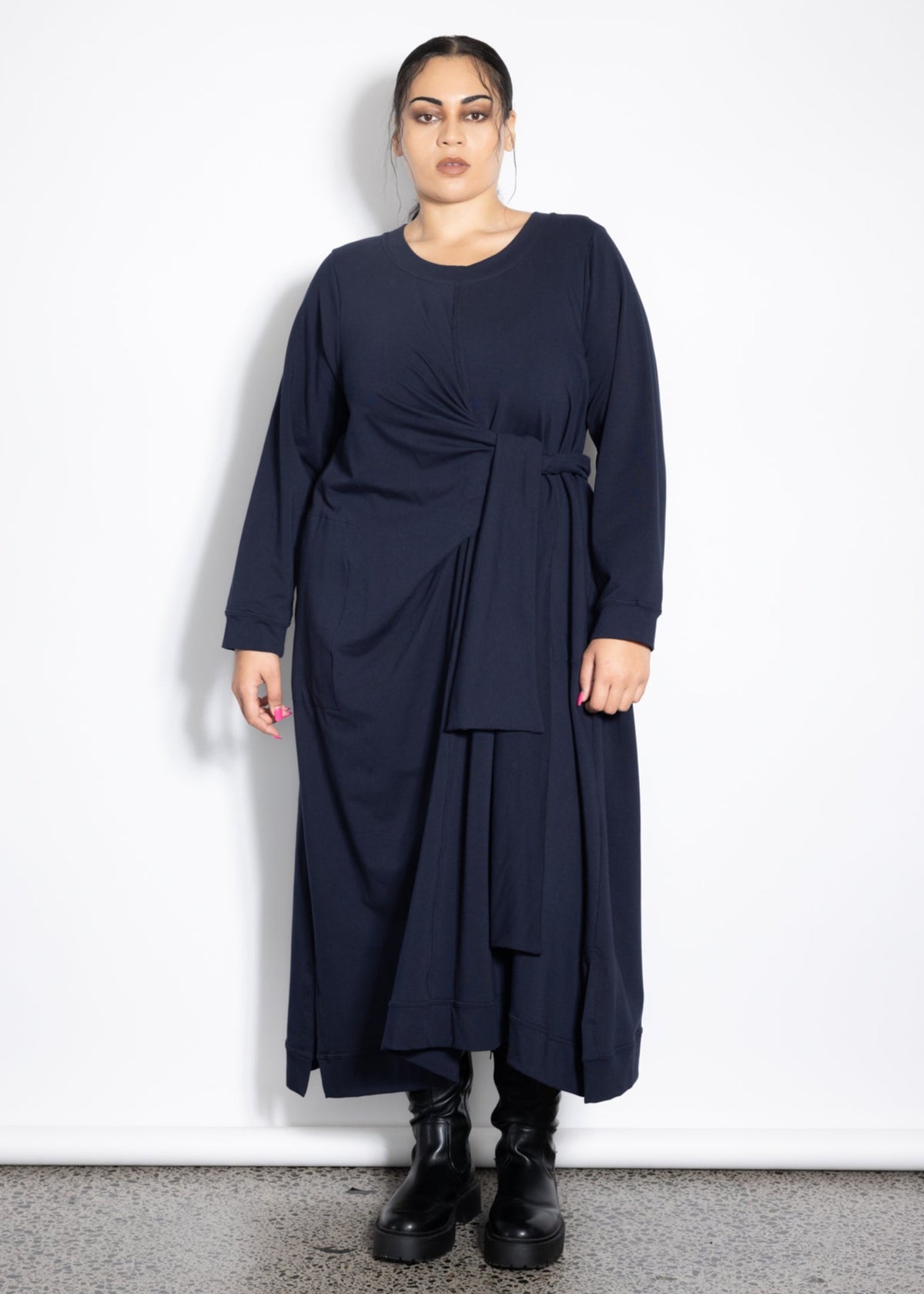 Outlet - Last One Size L -  Knotted Jumper Dress - Navy