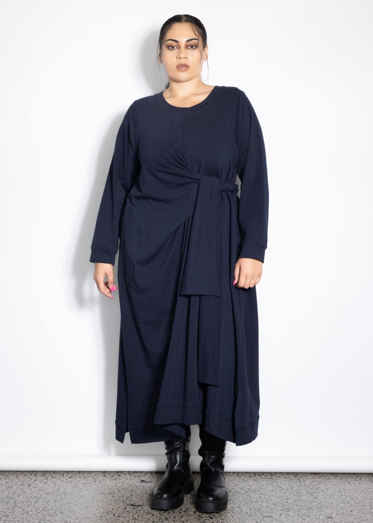 Outlet - Last One Size L -  Knotted Jumper Dress - Navy