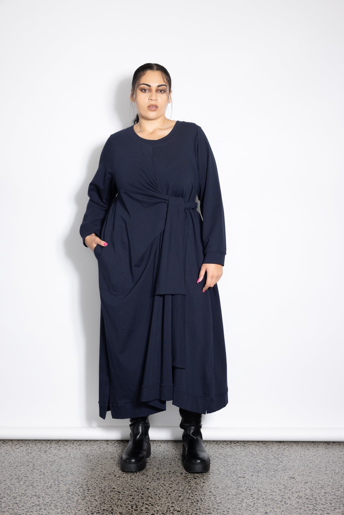 Outlet - Last One Size L -  Knotted Jumper Dress - Navy