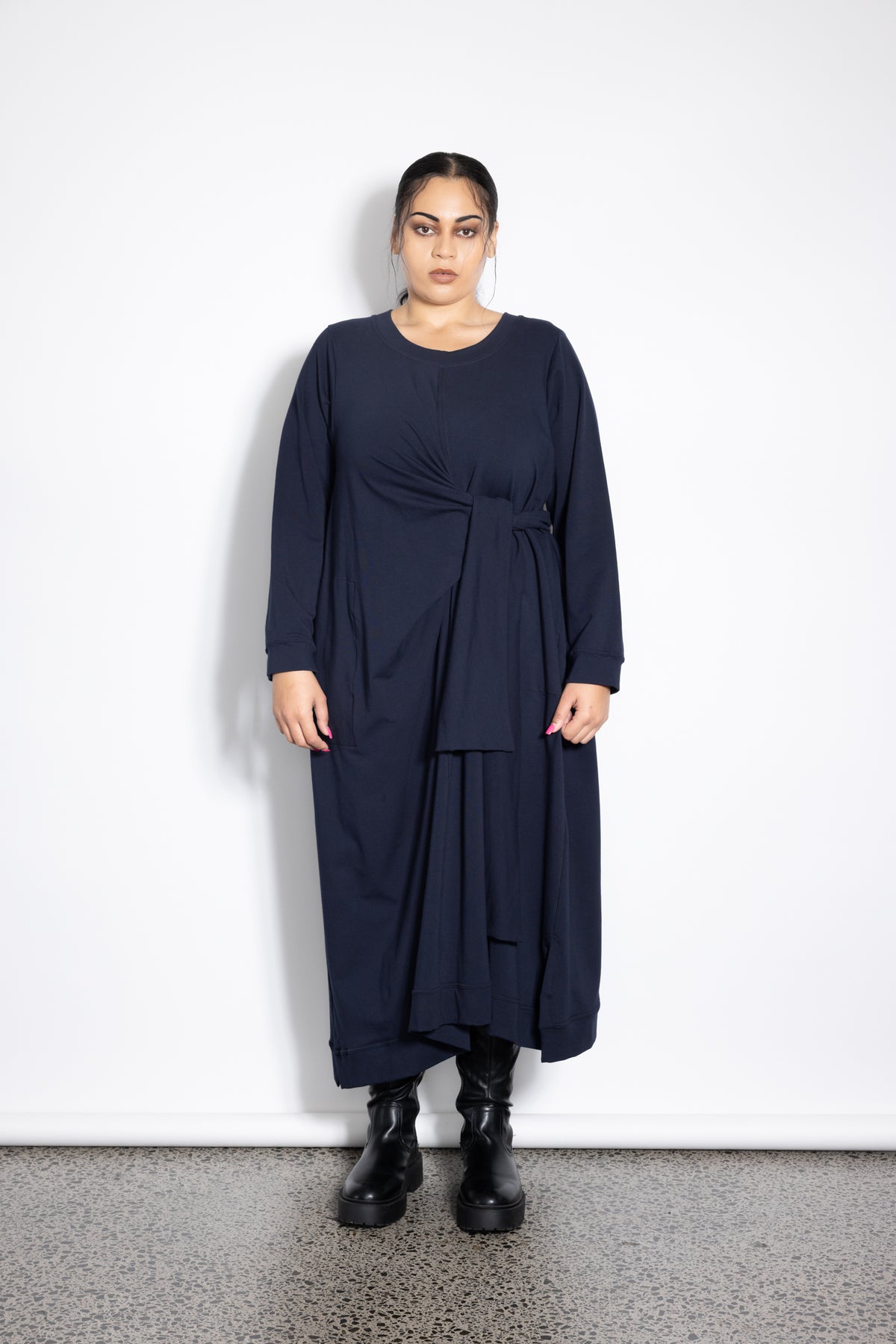 Outlet - Last One Size L -  Knotted Jumper Dress - Navy