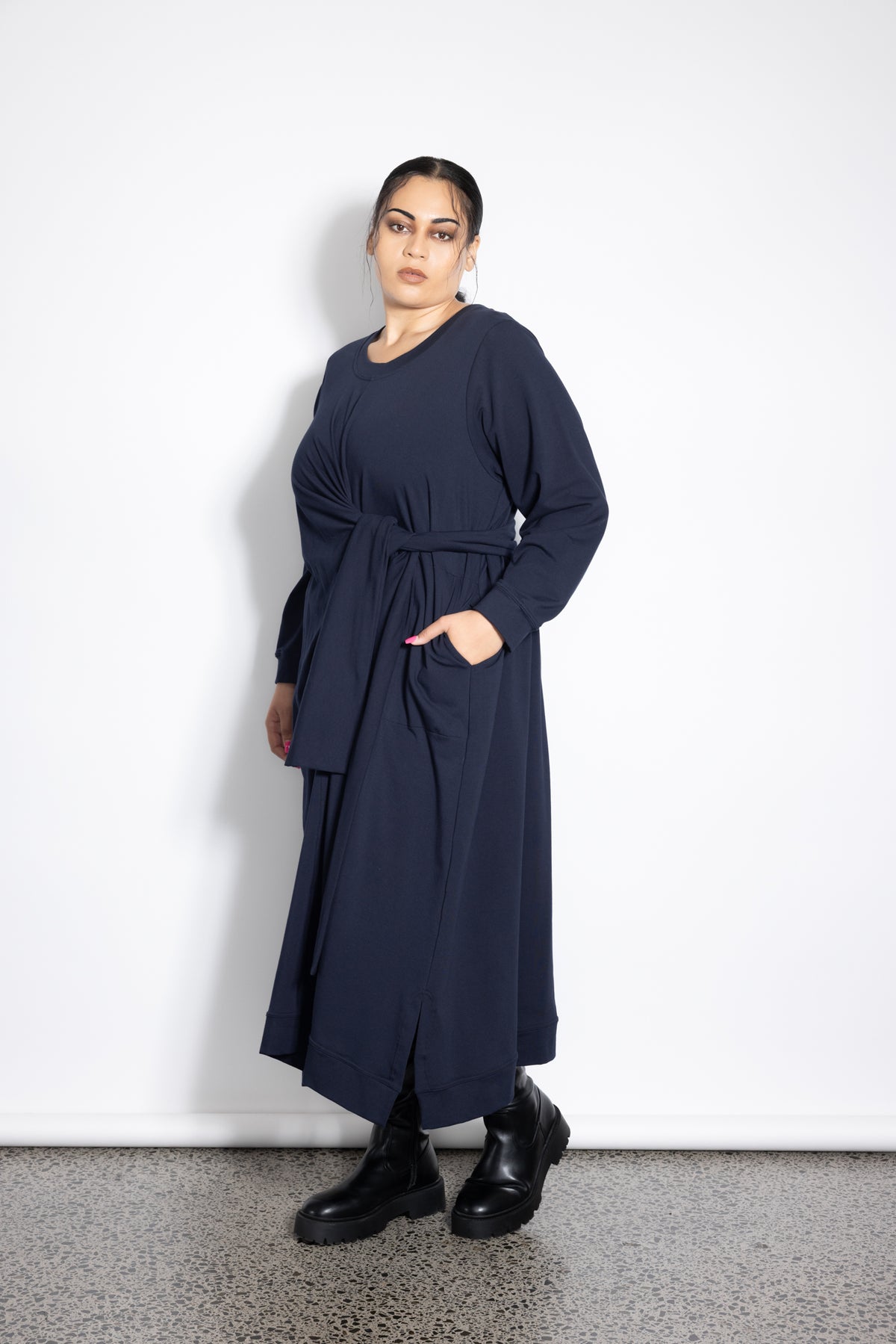 Outlet - Last One Size L -  Knotted Jumper Dress - Navy