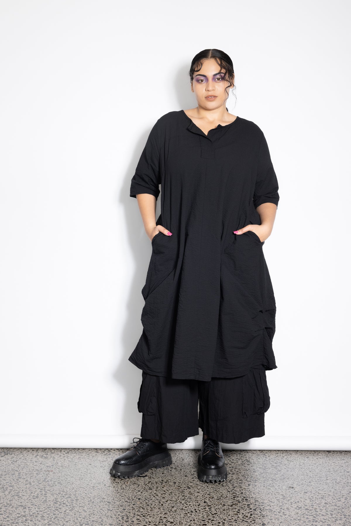 Delaney Dress - Black Seersucker