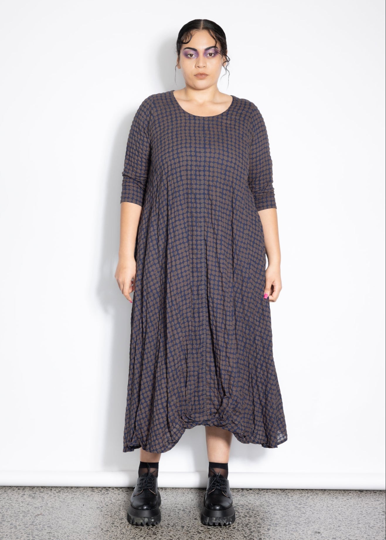 Riley Dress - Navy Choc Dotti