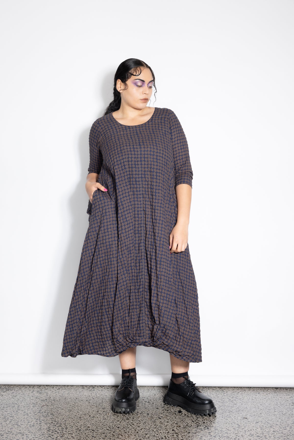 Riley Dress - Navy Choc Dotti
