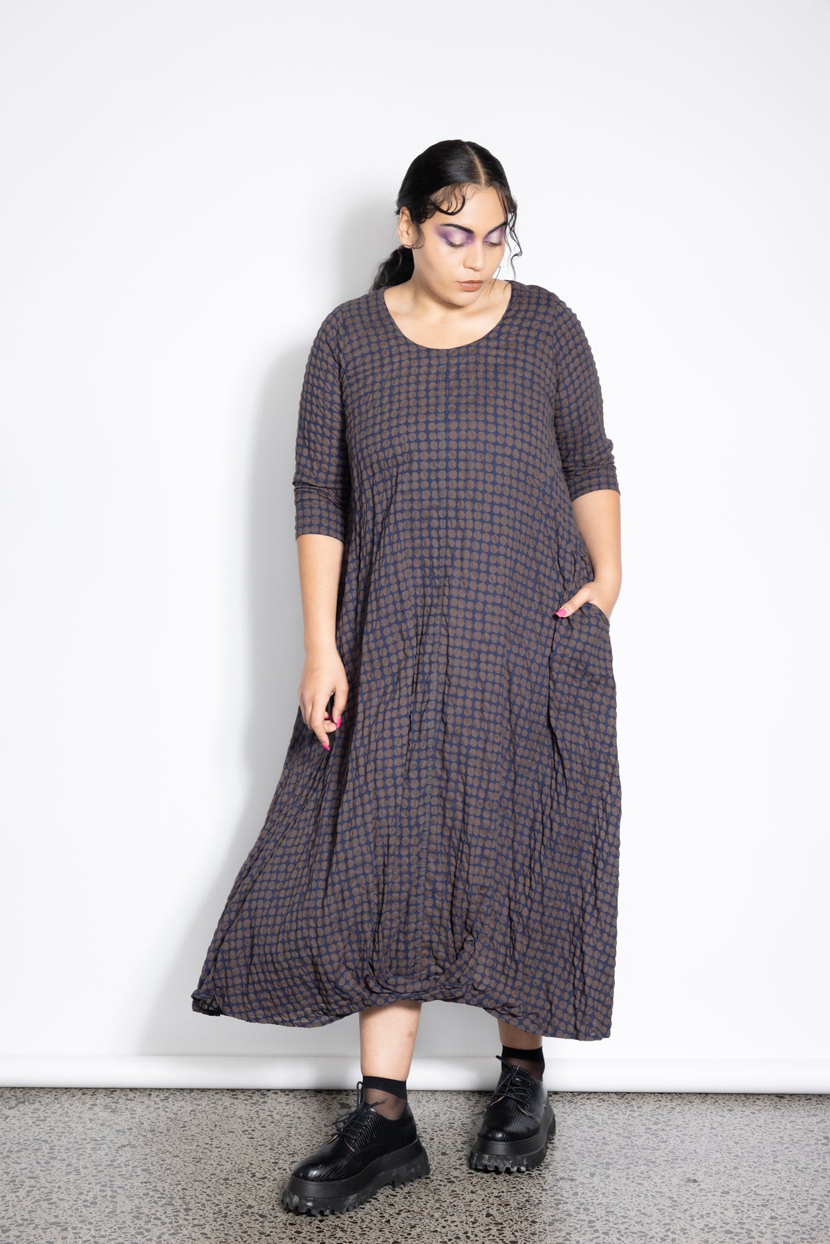 Riley Dress - Navy Choc Dotti