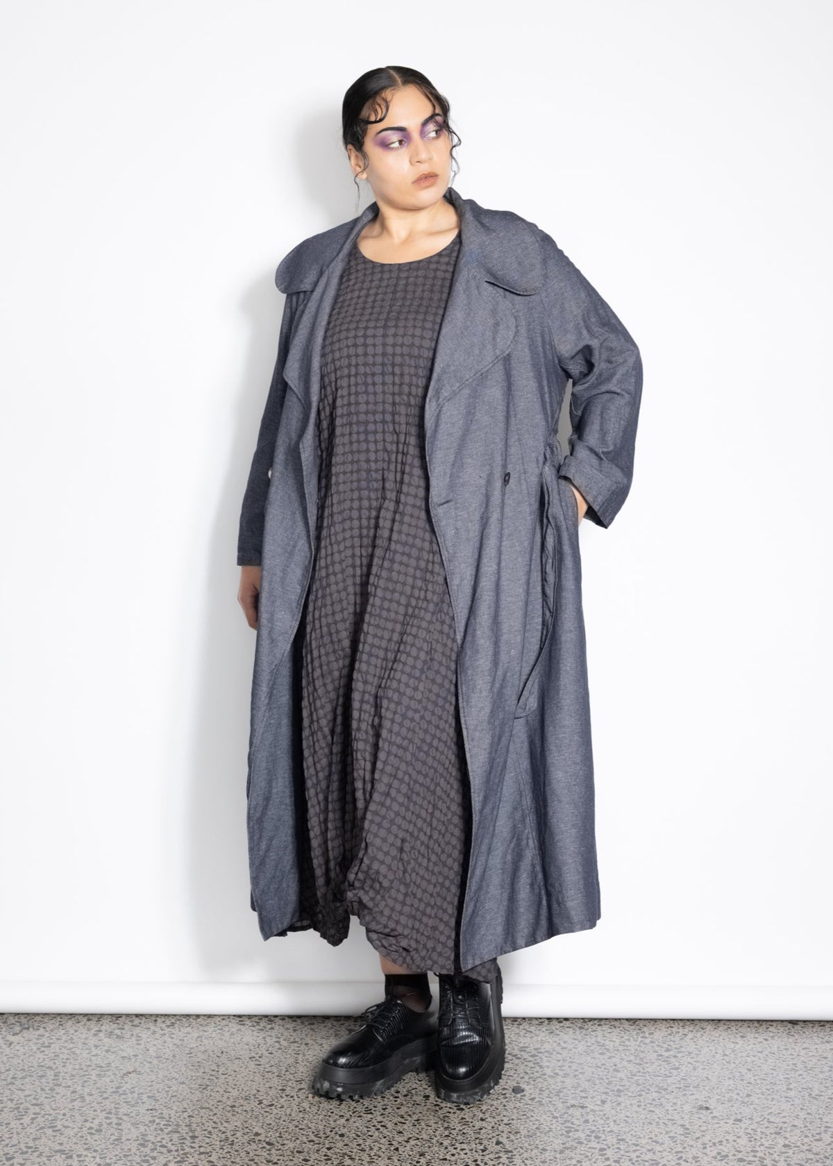Plus sizr trench coat linen fabric