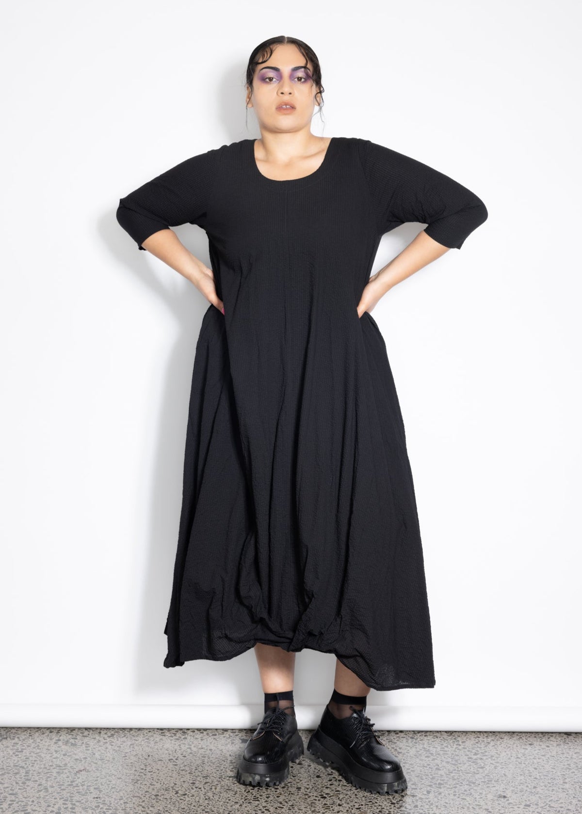 Riley Dress - Black Seersucker